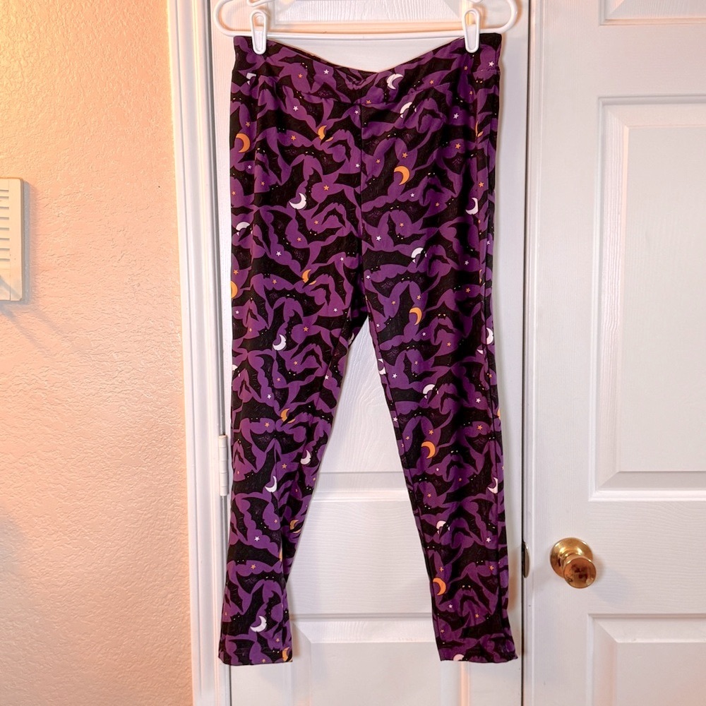 Terra & Sky Purple Halloween Theme Bat Leggings, SZ 14W‎ OX